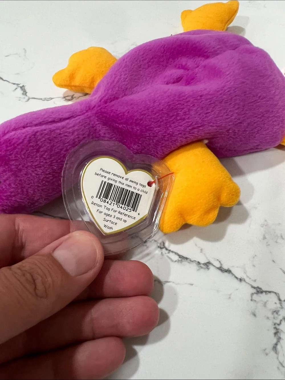 Ty Mint condition  “Patti “Purple Platypus Plush with Yellow Feet and Bill